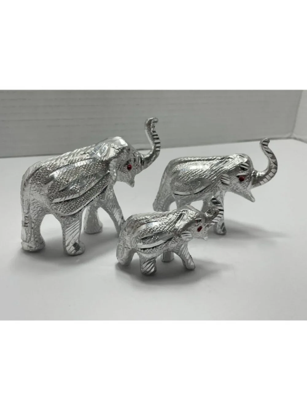 Vintage 3 Small Silver Elephants - possibly Aluminum - no makers mark - trunk up
